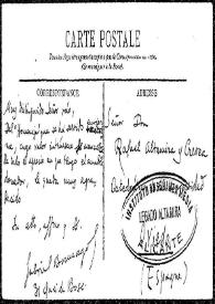 Tarjeta postal de Gabriel Bormagos a Rafael Altamira. Cette, 28 de noviembre de 1908