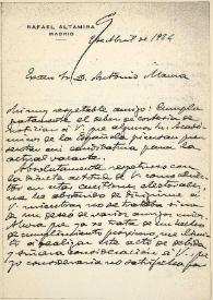 Carta de Rafael Altamira a Antonio Maura. Madrid, 9 de abril de 1924