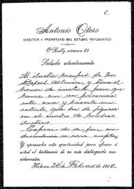Carta de Antonio Otero a Rafael Altamira. Habana, 24 de febrero de 1910