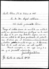 Carta de Jesús López Silvero a Rafael Altamira. Santa  Clara, 25 de febrero de 1910