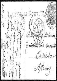Tarjeta postal de Rafael Ballester a Rafael Altamira. 4 de mayo de 1909