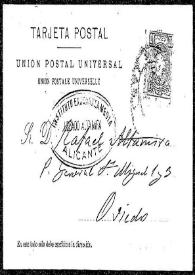 Tarjeta postal de F. Sempere y Cª a Rafael Altamira. Valencia, 17 de mayo de 1909