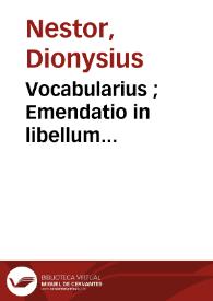 Vocabularius ; Emendatio in libellum Sulpitii De syllabarum quantitate