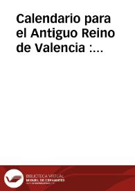 Calendario para el Antiguo Reino de Valencia : correspondiente al año.. Año 1894