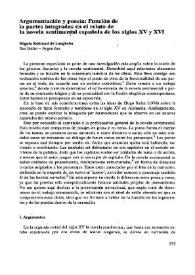 Argumentación y poesía: Función de las partes integradas en el relato de la novela sentimental española de los siglos XV y XVI 