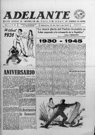 Adelante : Órgano del Partido Socialista Obrero Español de B.-du-Rh. (Marsella). Año I, núm. 25, 15 de abril de 1945