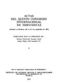 Actas del Quinto Congreso de la Asociación Internacional de Hispanistas : celebrado en Bordeaux del 2 al 8 de septiembre de 1974