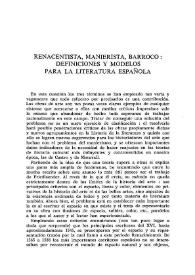Renacentista, manierista, barroco: definiciones y modelos para la literatura española