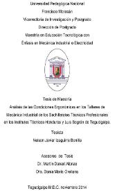 Análisis de las Condiciones Ergonómicas en los Talleres de Mecánica Industrial de los Bachilleratos Técnicos Profesionales en los Institutos Técnicos Honduras y Luis Bográn de Tegucigalpa