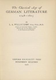 The classical age of German literature, 1748-1805