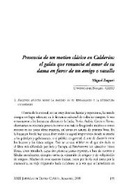 Presencia de un motivo clásico en Calderón: el galán que renuncia al amor de su dama en favor de un amigo o vasallo