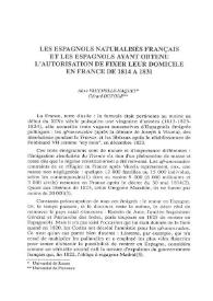 Les espagnols naturalisés français et les espagnols ayant obtenu l'autorisation de fixer leur domicile en France de 1814 á 1831