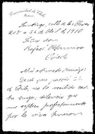 Carta de Valentín Letelier a Rafael Altamira. Santiago de Chile, 24 de abril de 1910