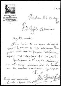 Carta de Juan Romeu Lasarte a Rafael Altamira. Barcelona, 20 de mayo de 1910
