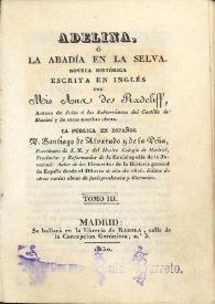 Adelina o La abadía en la selva : novela histórica. Tomo III