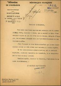 Carta del Ministro del Interior francés a Marius Moutet. París, 29 de junio de 1939