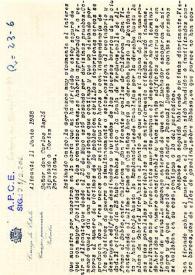 Carta de Antonio Pérez Torreblanca a Carlos Esplá. Alicante, 11 de junio de 1938