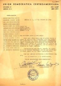 Carta de Vicente Sáenz, Unión Democrática Centroamericana, a Calos Esplá. México, 9 de febrero de 1943