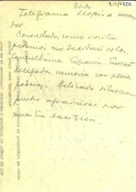 Telegrama de Rodolfo Llopis a la Minoría socialista