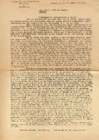 Carta del Presidente de la Federación Universitaria Española a José de Benito. México, D. F., 20 de abril de 1943