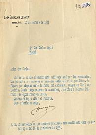 Carta de la Junta Española  de Liberación a Carlos Esplá. México D. F., 10 de febrero 1944