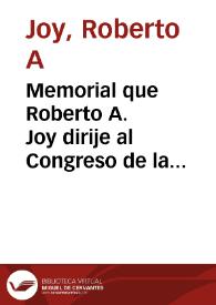 Memorial que Roberto A. Joy dirije al Congreso de la Unión Colombiana