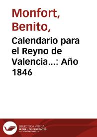 Calendario para el Reyno de Valencia.. Calendario para el Reyno de Valencia..: Año 1846