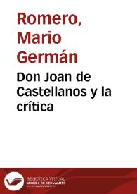 Don Joan de Castellanos y la crítica