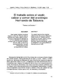 El tratado sobre el vestir, calzar y comer del arzobispo Hernando de Talavera