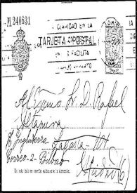 Tarjeta postal de José Deleito a Rafael Altamira. Valencia, 22 de diciembre de 1923
