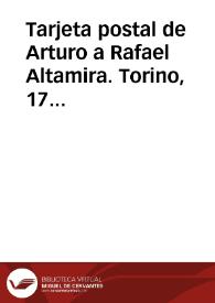 Tarjeta postal de Arturo a Rafael Altamira. Torino, 17 de diciembre de 1910
