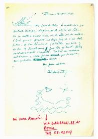 Carta de Rafael Alberti a Camilo José Cela. Roma, 18 de abril de 1966

