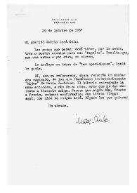 Carta de Max Aub a Camilo José Cela. México, 29 de octubre de 1957