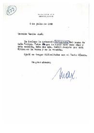 Carta de Max Aub a Camilo José Cela. México, 9 de julio de 1958