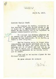 Carta de Max Aub a Camilo José Cela. México, 9 de abril de 1962