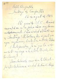 Carta de Jorge Guillén a Camilo José Cela. Santiago de Compostela, 12 de agosto de 1964
