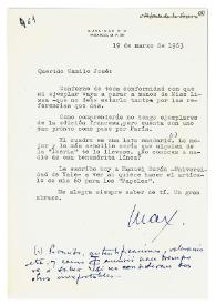 Carta de Max Aub a Camilo José Cela. México, 19 de marzo de 1963