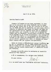 Carta de Max Aub a Camilo José Cela. México, 14 de abril de 1970