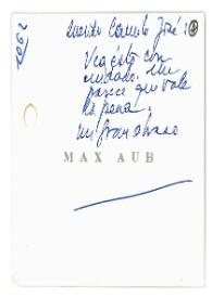 Tarjeta de visita de Max Aub a Camilo José Cela