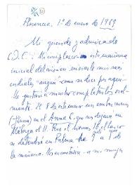 Carta de Jorge Guillén a Camilo José Cela. Florencia, 1 de enero de 1969
