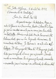 Carta de Jorge Guillén a Camilo José Cela. California, 4 de abril de 1972
