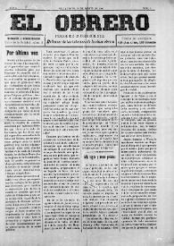 El Obrero: Periódico Independiente, Defensor de los Intereses de la Clase Obrera. Núm. 9, 12 de agosto de 1905