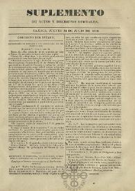 El Constituyente : Periódico Oficial del Gobierno de Oaxaca
. Suplemento de actos y decretos oficiales, jueves 24 de julio de 1856
