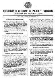 Boletín de Información. Departamento Autónomo de Publicidad y Propaganda [México]. Viernes 6 de agosto de 1937