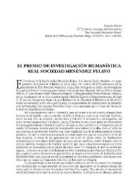 El Premio de Investigación Humanística Real Sociedad Menéndez Pelayo