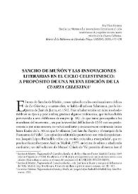 Sancho de Muñón y las innovaciones literarias en el ciclo celestinesco: A propósito de una nueva edición de la 