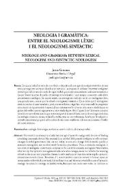 Neologia i gramàtica: entre el neologisme lèxic i el neologisme sintàctic