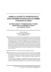 Sobre la correcta interpretació dels fonemes vocàlics de l’alguerès: un estudi acústic