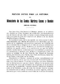Nuevos datos para la Historia del Monasterio de los Santos Mártires Cosme y Damián (904-1035)