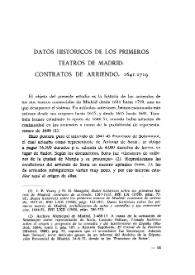 Datos históricos de los primeros teatros de Madrid: contratos de arriendo, 1641-1719